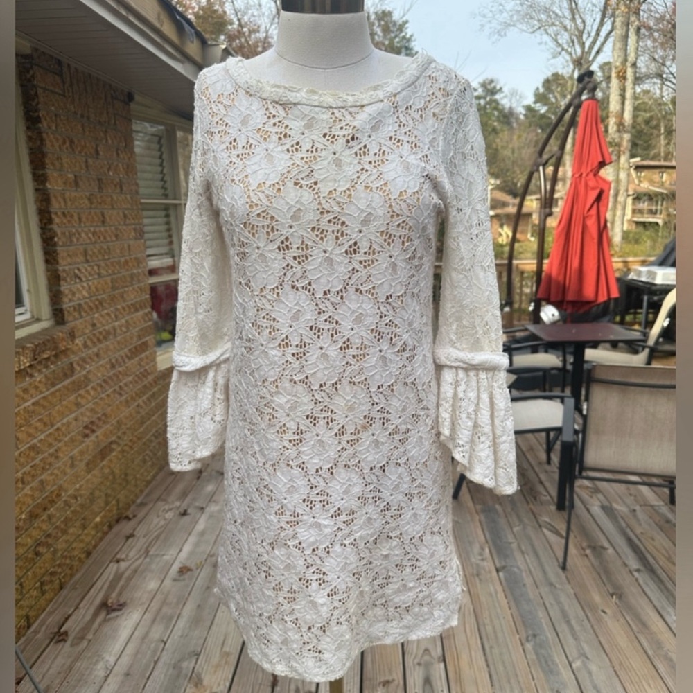 Lissa Mar White Floral Laced Dress Womens XS USA